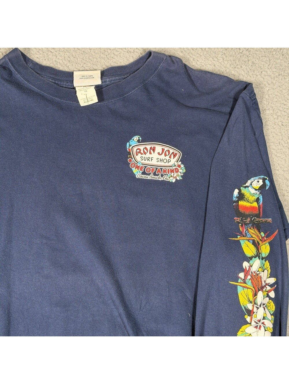 Vintage 90s Y2K Ron Jon Surf Shop Parrot Spell Out Long Sleeve Shirt XL Cocoa